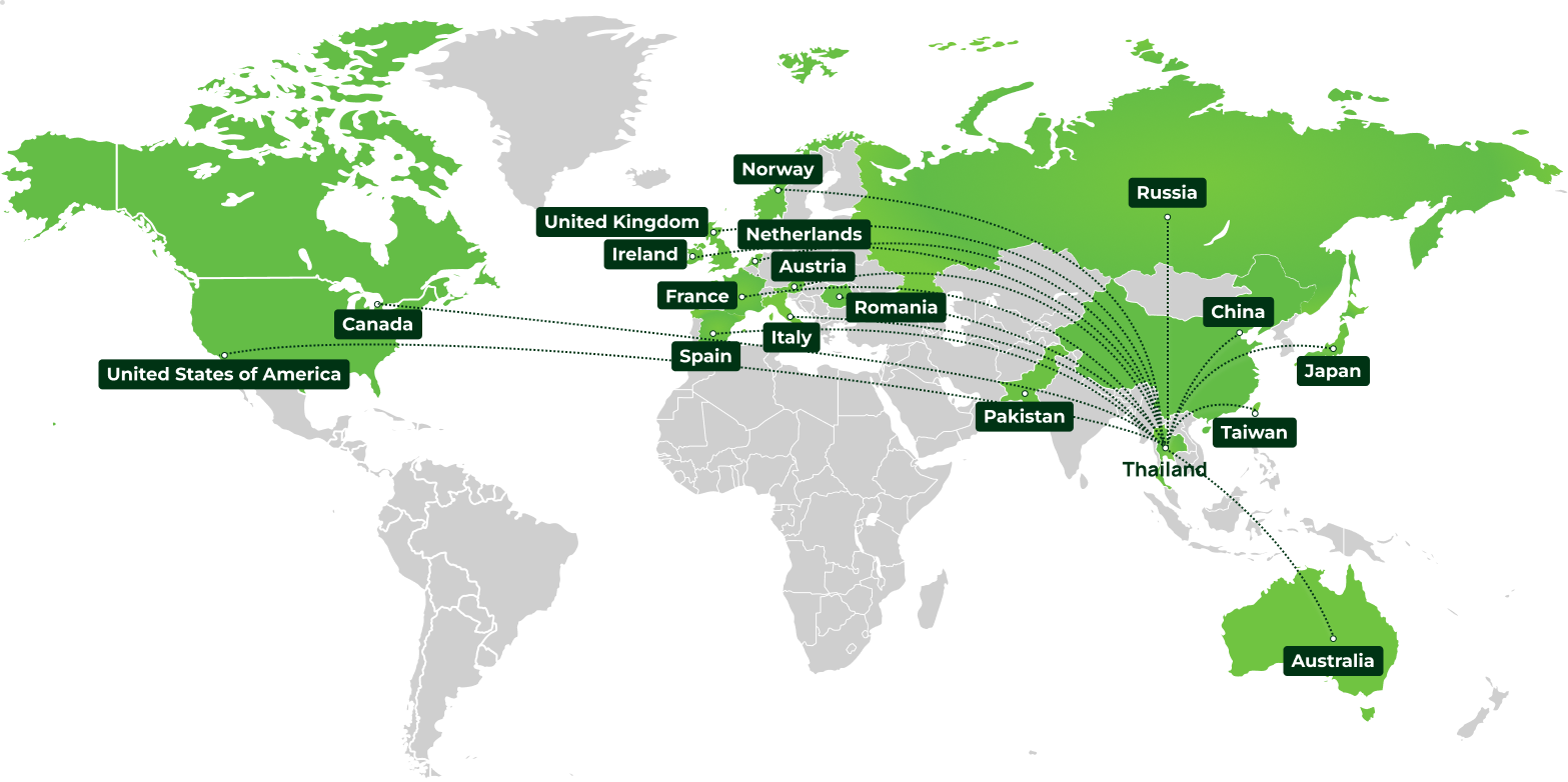 World map of Siam Fresh export routes